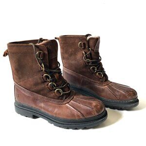 Frye Riley D Ring Waterproof Shearling Duck Boots Mens 11 Brown Rubber Lace Up
